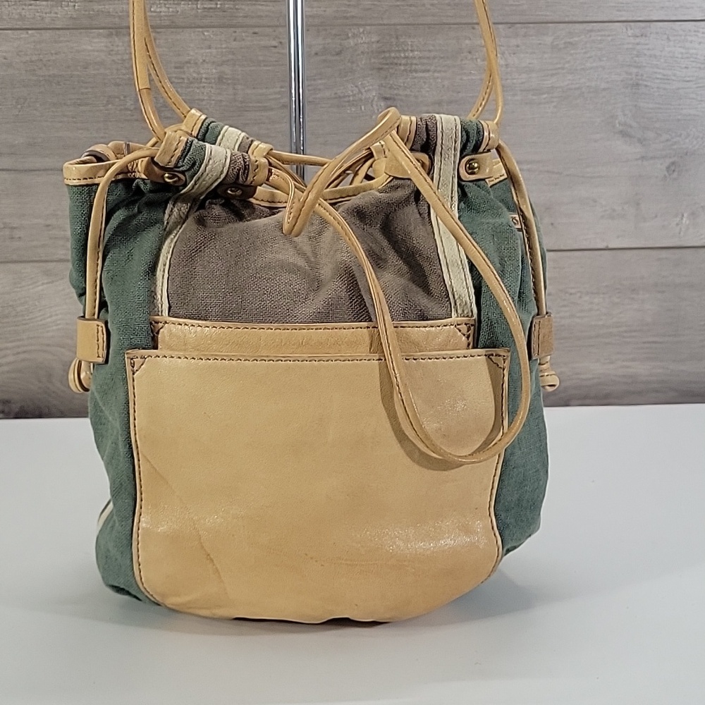 Kooba Canvas Leather Color Block Crossbody Shoulder Bag Tote
